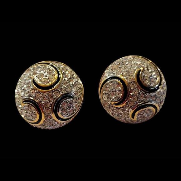 Vintage Signed Swarovski Crystal Domed Stud Earrings - Picture 1 of 9